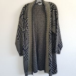 Vintage Oversize Black And Gold Open-Front Cardigan Sweater